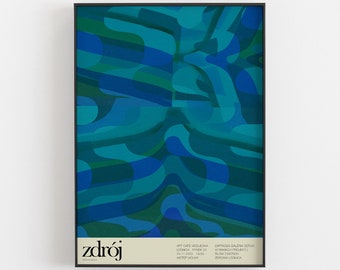 Zdrój plays in Legnica, gigposter, improv concert abstraction, colors, minimalism, blue turquoise, print, art, wall decor, vintage, 50x70 B2