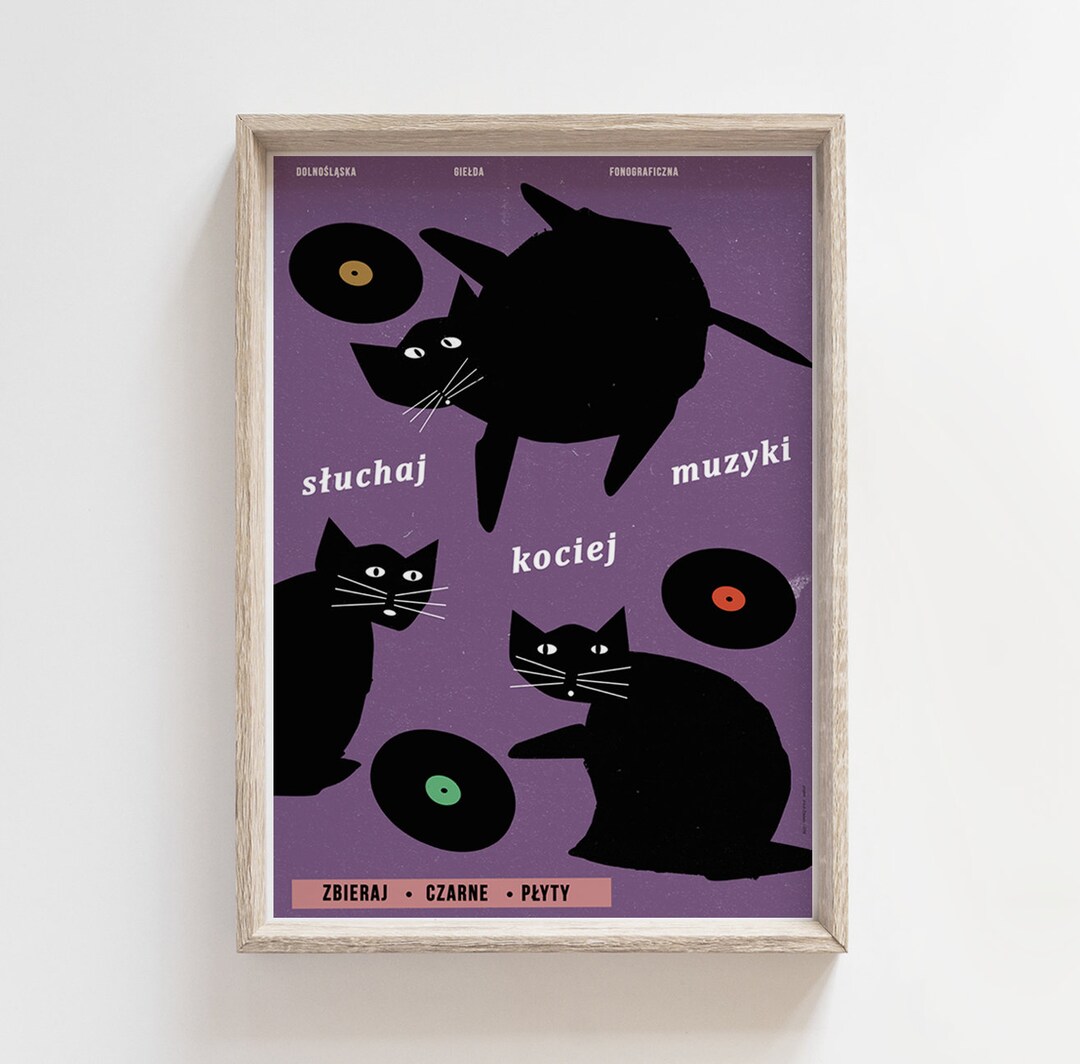 猫の音楽を聴く - レコードを集める、オリジナルのポーランドの
