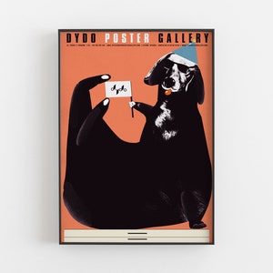 Dydo Poster Gallery, poster originale polacco realizzato per una galleria polacca, cane su un cassettiere, stampa, illustrazione, arte, poster, Cracovia, B2, 68x48