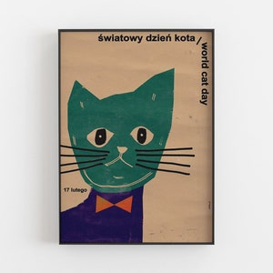 Światowy Dzień Kota | oryginalny polski plakat, druk, ilustracja, sztuka | B1 68 x 98 cm (manifest, kartel, ポスター, affiche)