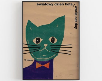 World Cat Day (Światowy Dzień Kota) | original polish poster, print, illustration, art | B1 68x98 cm (manifesto, cartel, ポスター, affiche)