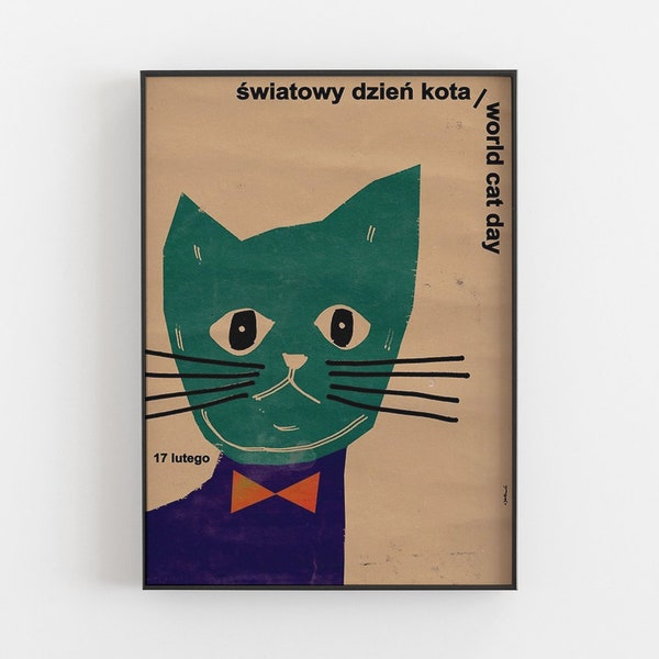 Journée mondiale du chat (Światowy Dzień Kota) | affiche polonaise originale, impression, illustration, art | B1 68x98 cm (manifeste, cartel, ポスター, affiche)