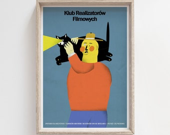 Man with a cat camera, Filmmakers Club, poster, plakat, print, illustration, art, cat, movie, cinema, amateur film, B2  50x70