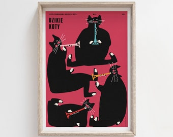 Wild Cats - Backyard Brass Band | original polish poster, print, illustration, art, plakat, wall decor, hanging, home, room, moustache, B2