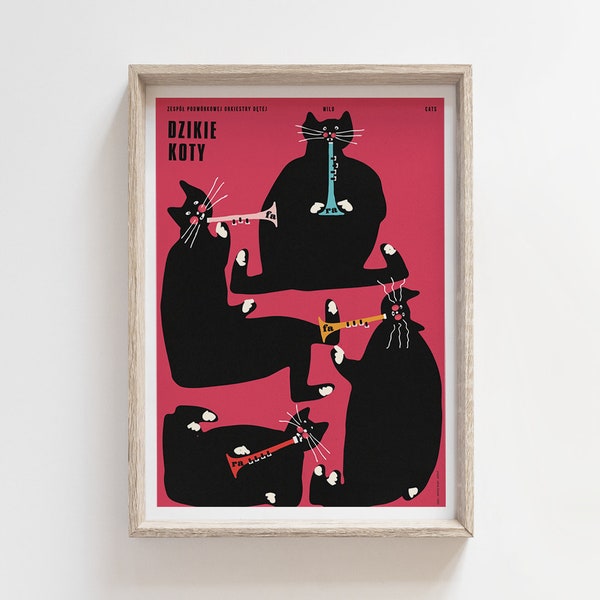 Wild Cats - Backyard Brass Band | original polish poster, print, illustration, art, plakat, wall decor, hanging, home, room, moustache, B2
