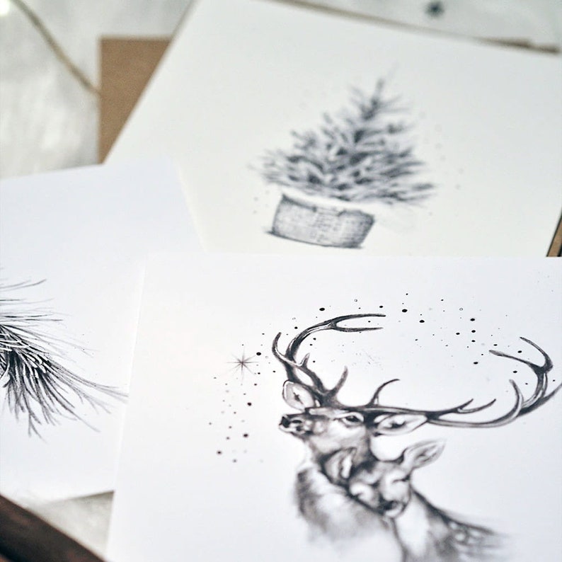 Inspirational quote Christmas Christmas Cards Christmas tree Deer Greeting Card 3 Cards Photography card Twig