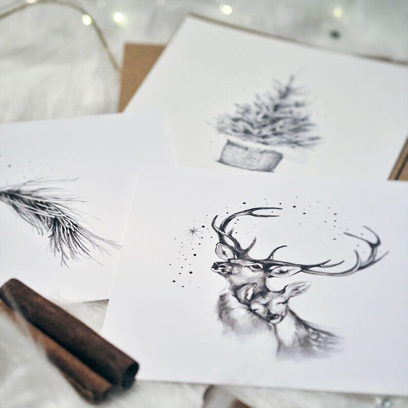 Inspirational quote Christmas Christmas Cards Christmas tree Deer Greeting Card 3 Cards Photography card Twig