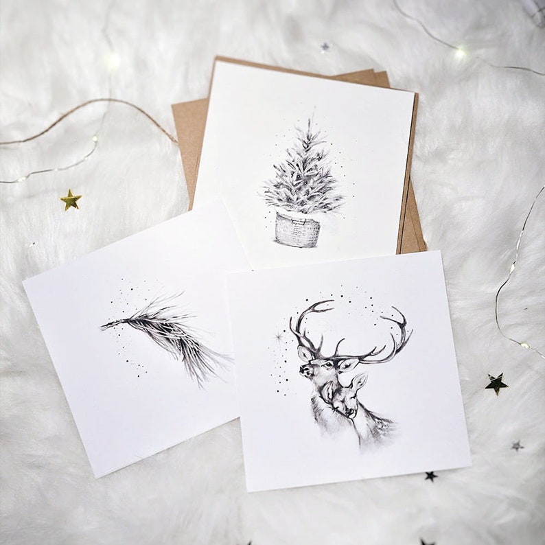 Inspirational quote Christmas Christmas Cards Christmas tree Deer Greeting Card 3 Cards Photography card Twig