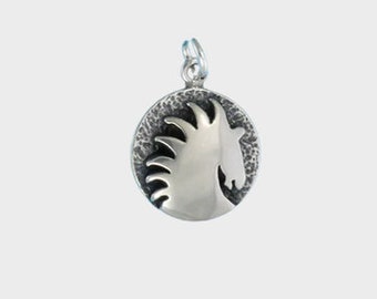 Sterling Silver Sunburst Horse Head Charm Pendant