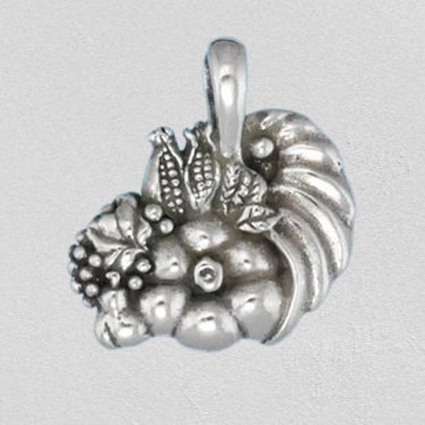 Sterling Silver Thanksgiving Cornucopia Charm Pendant Horn of Plenty