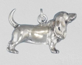 Sterling Silver Basset Hound Dog Charm Pendant