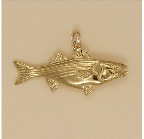 Sterling Silver 22x7mm Whimsical Striped Fish Fishing Charm 