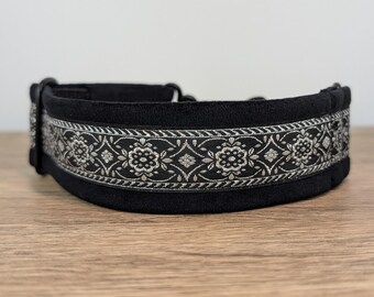 Black and Silver Velvet Lined Made-to Measure 40mm wide Martingale Half/ Check Collar
