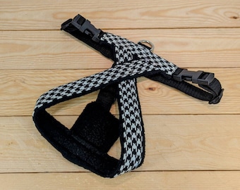 Black and White Houndstooth Fleece Lined Dog Harness