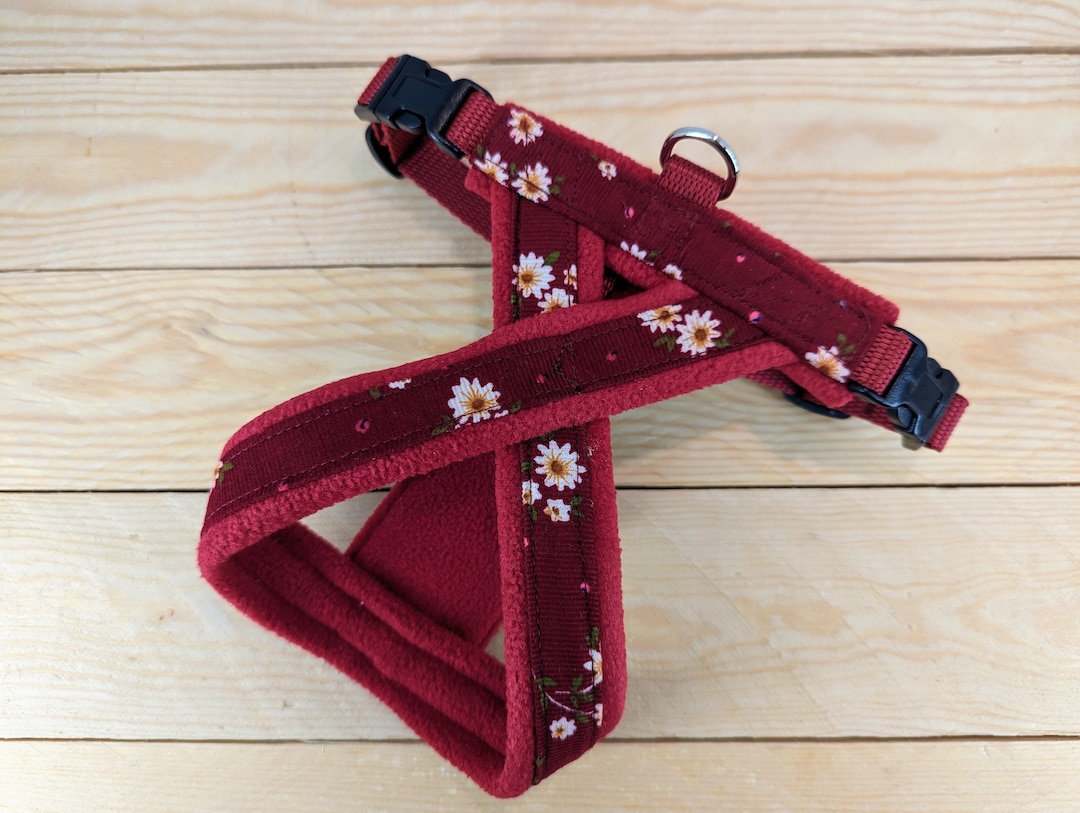 Red Daisy Fleece Lined Dog Harness Etsy