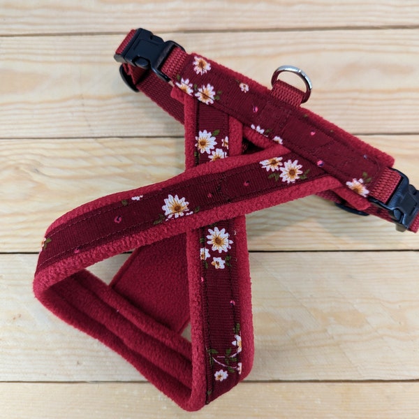 Red Daisy Fleece Lined Dog Harness