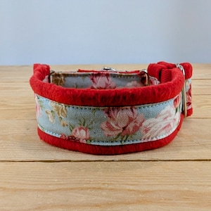 Pretty Duck Egg Floral Fleece Lined Made-to-Measure Martingale/ Half Check Dog Collar