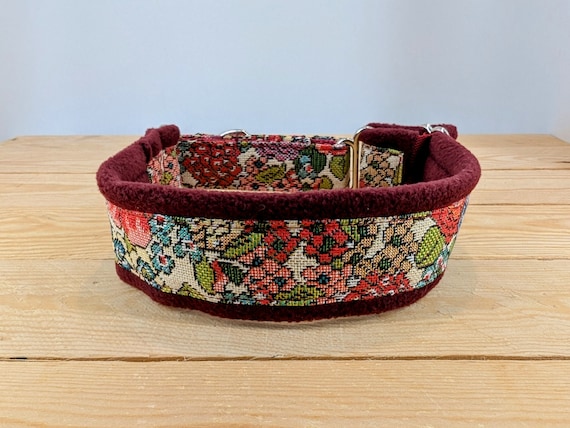 Tapestry Floral Fleece Lined Made-to-Measure Martingale/ Half Check Dog Collar.