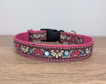 Cerise Mirrored Dog Collar