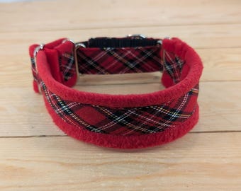 Red Tartan Fleece Lined Made-to Measure Martingale Half/ Check Collar