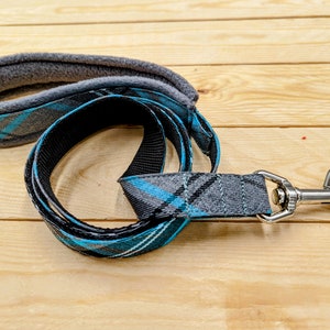 Turquoise and Grey Tartan Dog Lead