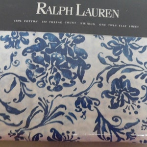Sábana plana ORLEON de Ralph Lauren de algodón azul y blanco, nueva, stock antiguo, 4 unidades disponibles