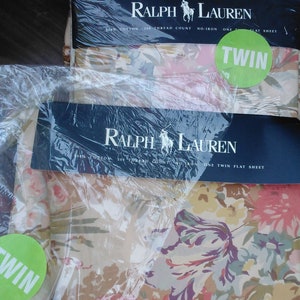Sábanas planas nuevas gemelas vintage Kirsten de Ralph Lauren, algodón, colores neutros. ¡Últimas!