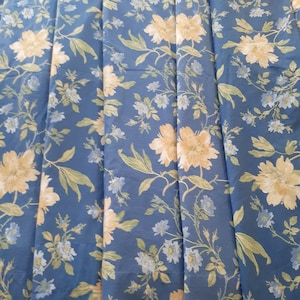 Laura Ashley Emile Lined Rod Pocket Drapes-Blue & Yellow-86&quot; Long-3 Pairs Available