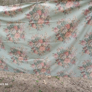 Vintage Ralph Lauren Squire&#39;s Path Green Floral Queen Flat Sheet-Nice Condition!
