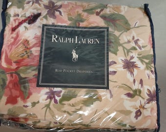 Ralph Lauren Constance coppia di tende Rod Pocket - 86" di lunghezza - NUOVO in confezione con fermatende - 1992 - cotone