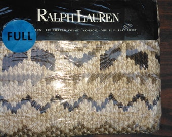 Vintage Ralph Lauren Auckland Full Flat Sheet NIP NOS 100% Cotton Browns Aztec