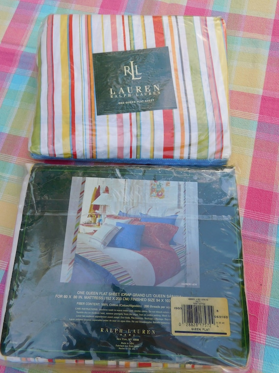 Vintage Ralph Lauren Harbor Stripe Queen Flat Sheet-new-new Old