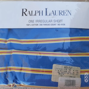 Ralph Lauren Jitney Stripe Azul-Sábana encimera Queen-Nuevo stock antiguo