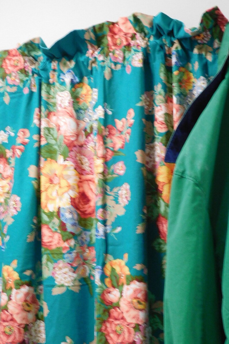 Rare India Street Pair of Drapes by Ralph Lauren-Teal and Vibrant Florals 84 long