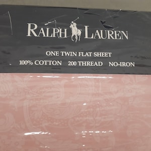 Lenzuolo piatto doppio vintage Ralph Lauren Avery rosa damascato NOS-1994-cotone