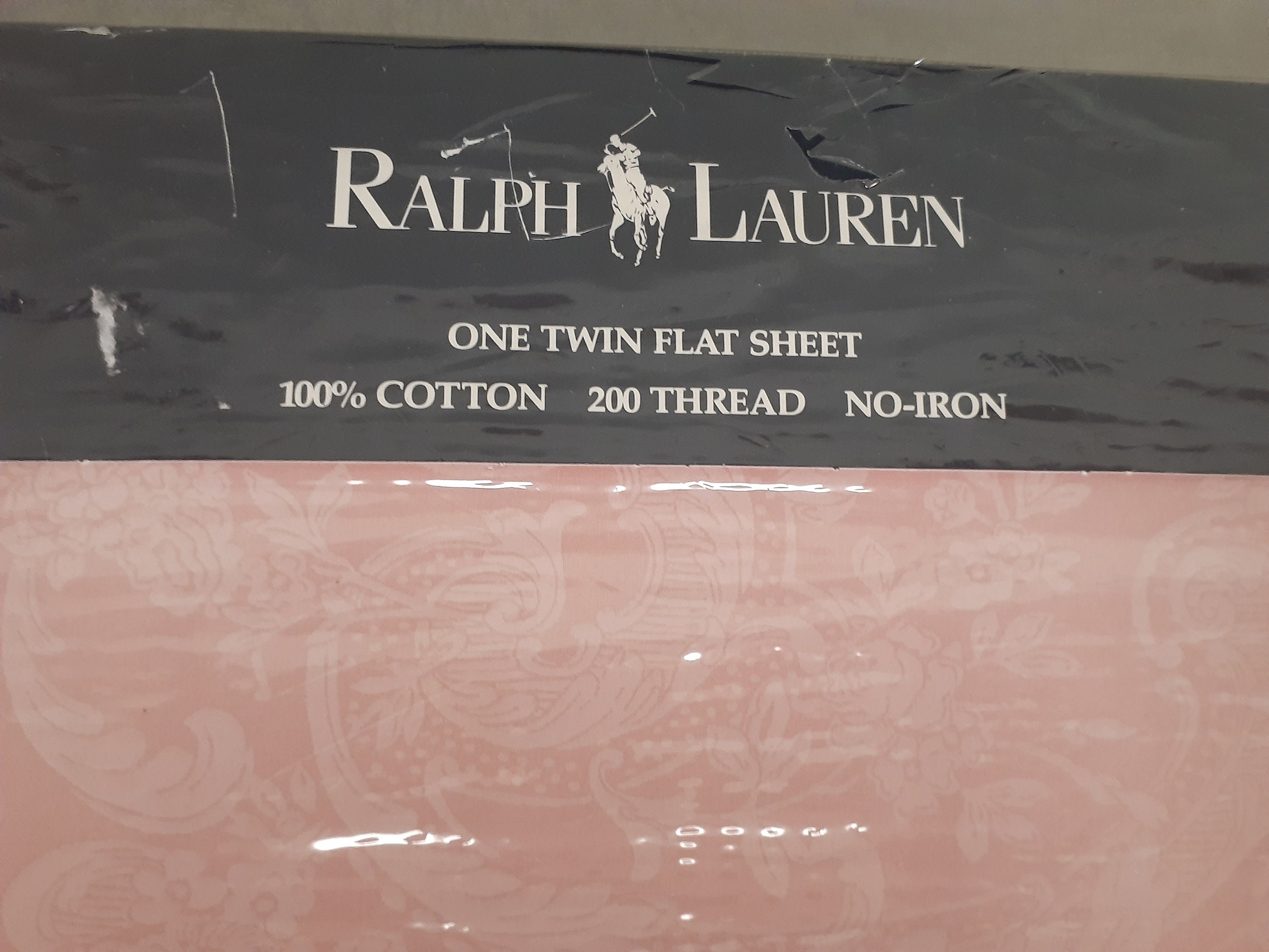 Vintage Ralph Lauren Avery Pink Damask Twin Flat Sheet Nos-1994