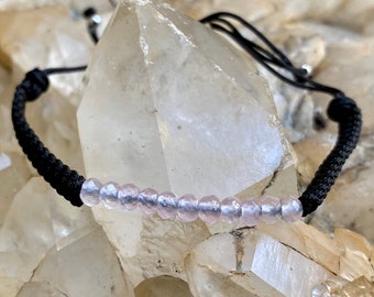 Rose Quartz & Black Surf Bracelet, Heart Chakra Bracelet, Breast Cancer Support Bracelet