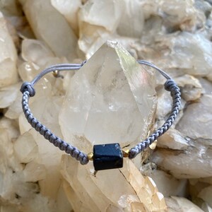 Black Tourmaline & Grey Surf Bracelet, Black Tourmaline Bracelet, Protective Bracelet, Grey Macrame Bracelet