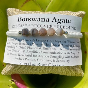 Botswana Agate & White Surf Bracelet, Waterproof Healing Gemstone Bracelet