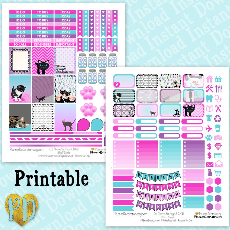 Printable Weekly View Sticker Kit -Weekly View Kit Sticker Kit print at home stickers Planner Kit