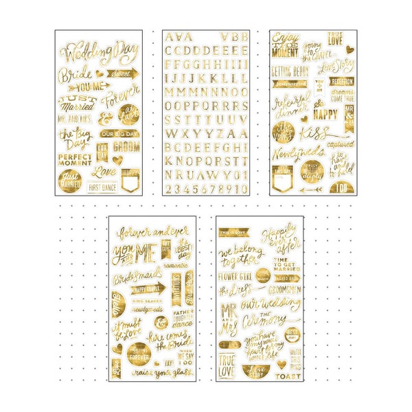 MAMBI Pocket Pages WEDDING DAY Gold Foil Stickers, Planner Stickers, Journal Stickers, Photo Stickers, Scrapbooking Stickers (PPs-46)