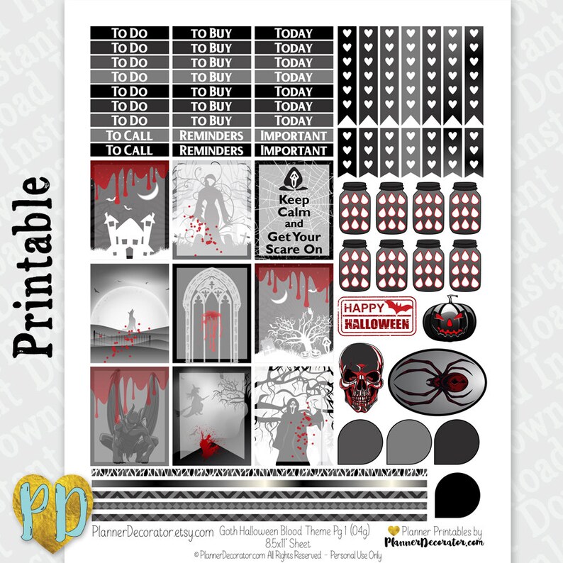 Halloween printable planner stickers Goth monthly sticker | Etsy