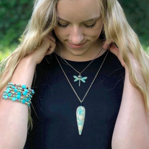 Patina Dragonfly 19&quot; Chain Necklace Long Necklace Gift Jewelry Blue Crystals Gift Bridesmaid Gift Jewelry Wedding Necklace VanBeekJewelry