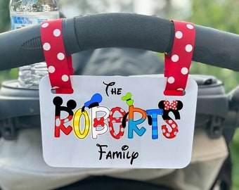 Personalized Family Name Stroller Tag, Amusement Theme Park Sign for Strollers, Inspired Princess Superhero Themed Tags for Baby Carrier