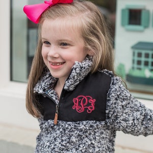 Kids Monogrammed Sherpa Pullover Jacket Girls or Boys-Personalized Monogram Child Winter Fleece-Children's Sherpas with Initials Name Blank