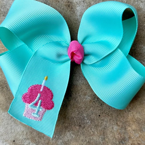 You Choose Colors...Monogrammed Medium or Large Birthday Cake Hair Bow…Personalized Cupcake with Age or Initial Birthday Party Hair Bows