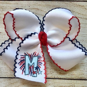 Medium or Large Monogrammed July 4th Hair Bow…Personalized Stars and Stripes Boutique Bow w/ Monogram…Custom July 4 Independence Day Hairbow