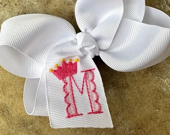 You Choose Colors...Monogrammed Medium or Large Crown Hair Bow, Personalized Little Princess Birthday Initial Hairbow, Queen Bee Hairbows