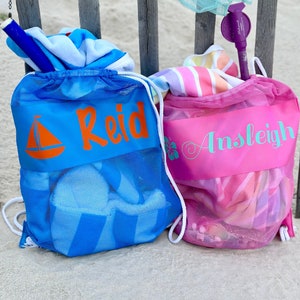 RESTOCKED Personalized Seashell Mesh Back Pack Tote…Kids Beach Bag…Monogrammed Summer Backpack Sea Shell Bags Accessories with Name Monogram