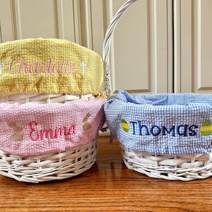 RESTOCKED Personalized Easter Basket Liner ONLY, Kids Seersucker Stripe Fabric w/ Name or Monogram, Monogrammed Bunny Tote, Boy Girl Liners